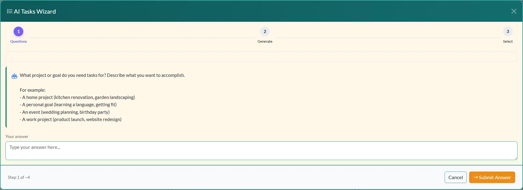 AI Tasks Wizard - Step 1